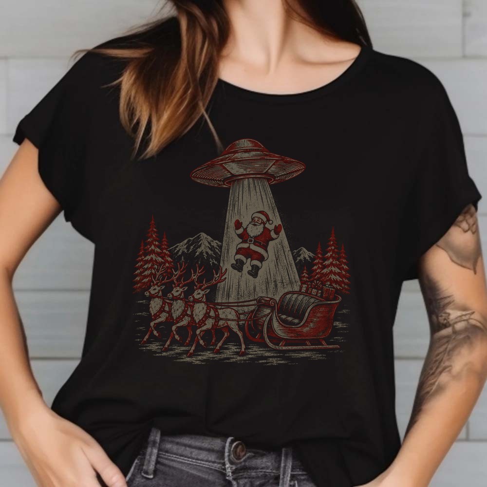 Santa UFO Abduction T-Shirt, Retro Christmas Alien Encounter 2 Santa UFO Abduction Shirt, Retro Christmas Alien Encounter