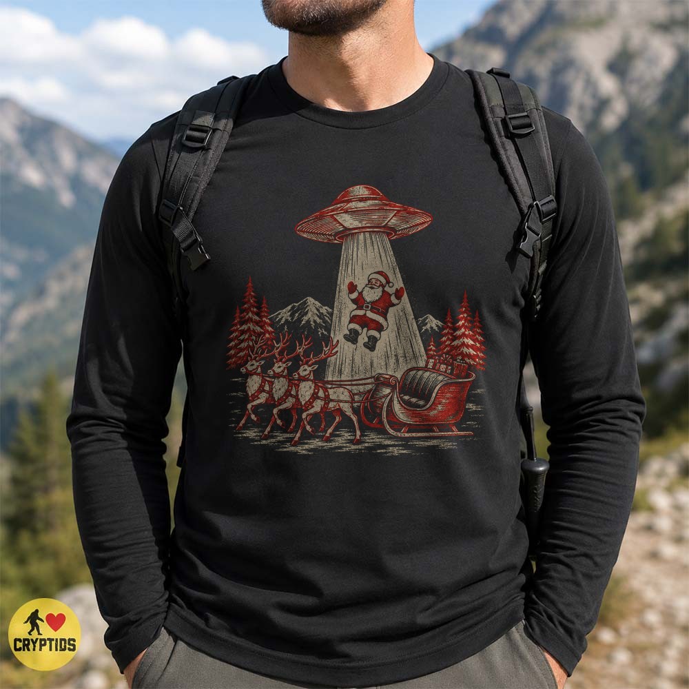 Santa UFO Abduction T-Shirt, Retro Christmas Alien Encounter 3 Santa UFO Abduction Shirt, Retro Christmas Alien Encounter