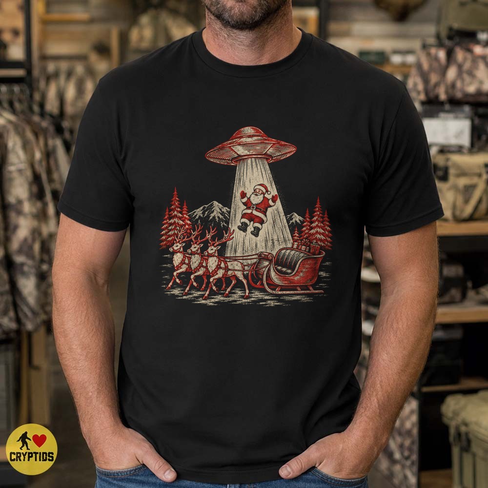 Santa UFO Abduction T-Shirt, Retro Christmas Alien Encounter 1 Santa UFO Abduction Shirt, Retro Christmas Alien Encounter
