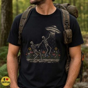 Skeleton UFO Abduction Cottagecore Wildflower Funny Shirt
