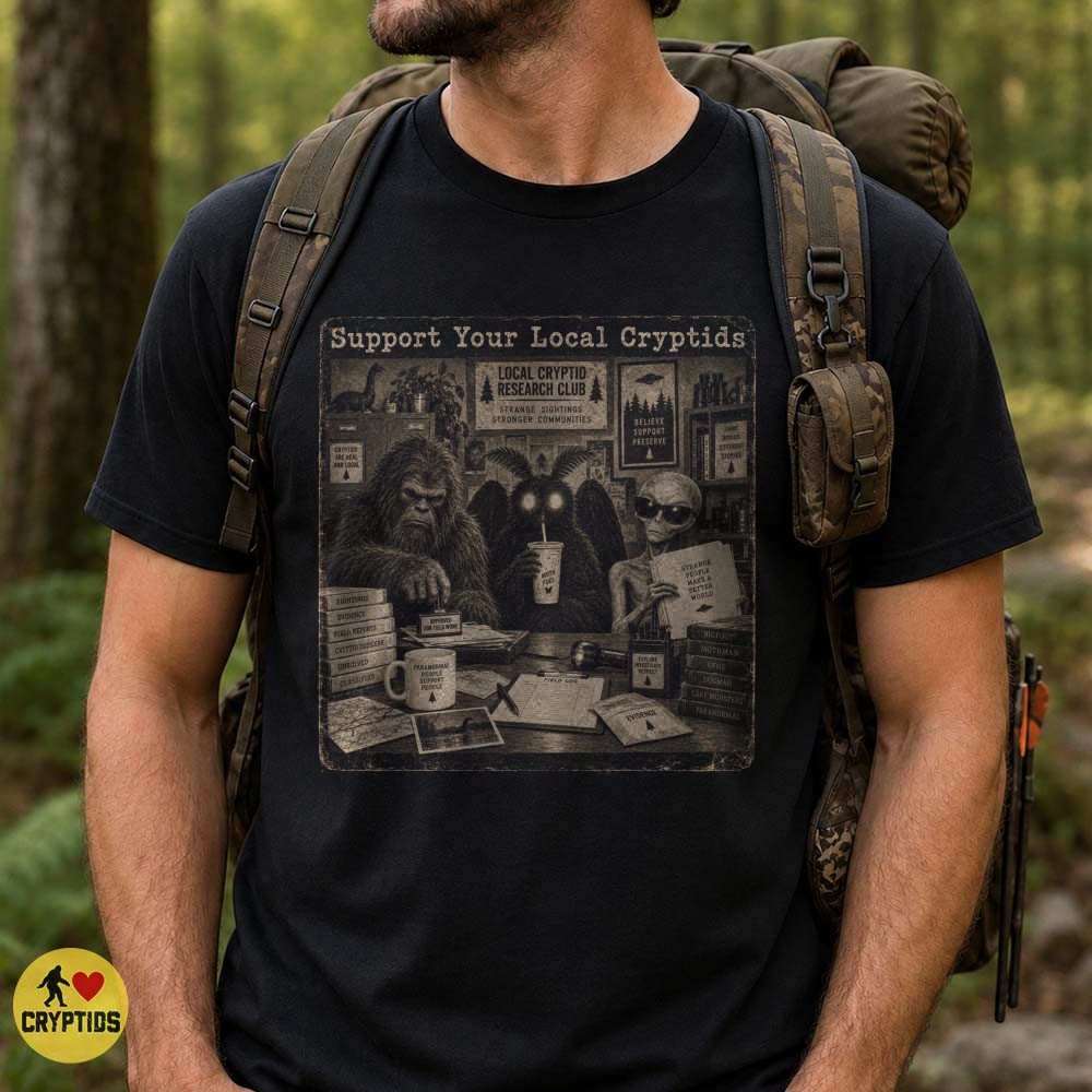 Support Your Local Cryptids T-Shirt, Bigfoot Mothman Alien Research Club 3 Support Your Local Cryptids Shirt, Bigfoot Mothman Alien Research Club