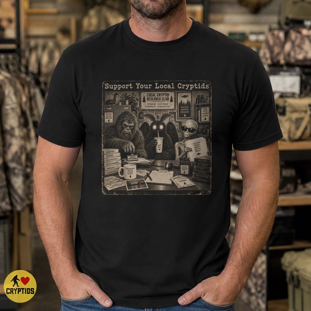 Support Your Local Cryptids T-Shirt, Bigfoot Mothman Alien Research Club 1 Support Your Local Cryptids Shirt, Bigfoot Mothman Alien Research Club