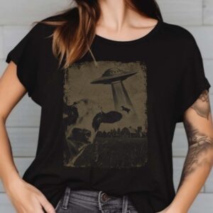 UFO Cow Abduction Shirt, Vintage Alien Farm