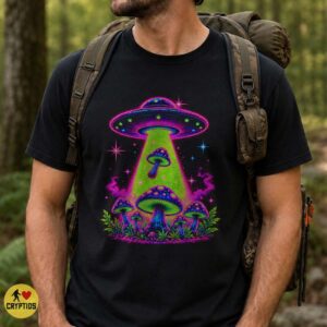 UFO Psychedelic Mushroom Shirt, Neon Alien Abduction