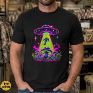 UFO Psychedelic Mushroom Shirt, Neon Alien Abduction
