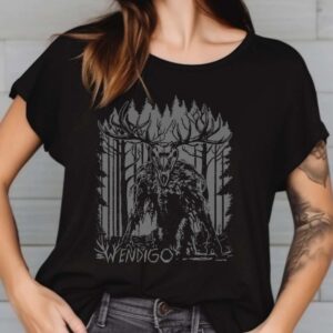 Wendigo Forest Horror Shirt, Black Metal Cryptid