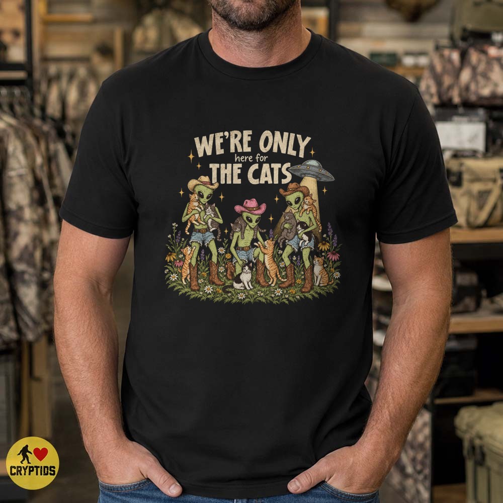 We’re Only Here for the Cats Retro Western Alien Cowgirl T-Shirt 3 We’re Only Here for the Cats Retro Western Alien Cowgirl Shirt