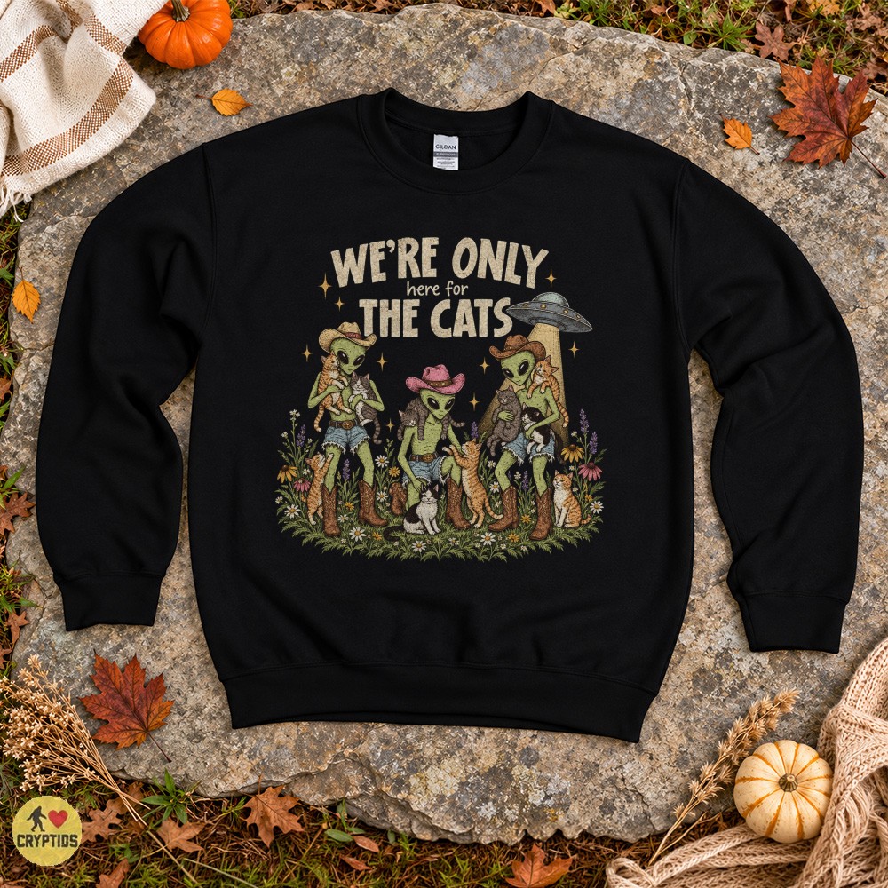 We’re Only Here for the Cats Retro Western Alien Cowgirl T-Shirt 4 We’re Only Here for the Cats Retro Western Alien Cowgirl Shirt